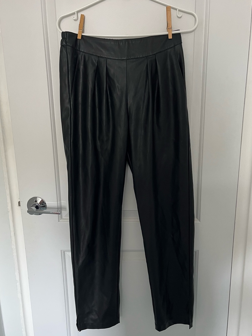 High-Rise Black Vegan Leather Pleated Trousers